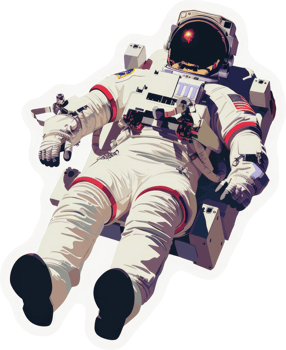A stylized illustration of an astronaut in a spacesuit, floating in space. png