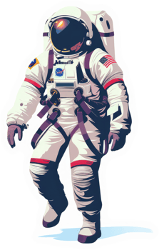 A stylized illustration of an astronaut in space suit. png