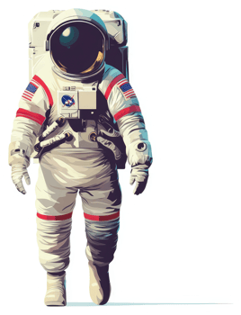 A stylized illustration of an astronaut in a spacesuit, walking in space. png