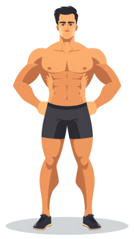 A muscular man showcasing toned physique and athletic build. png
