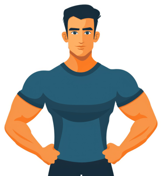 A muscular man in a teal t-shirt, displaying fitness. png