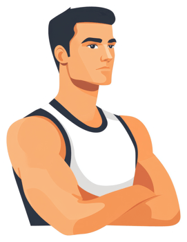 A muscular man in a white tank top with his arms crossed. png
