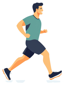 A smiling man in teal running attire is jogging. png