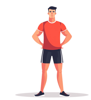 A cartoon illustration of a confident male athlete in athletic attire. png