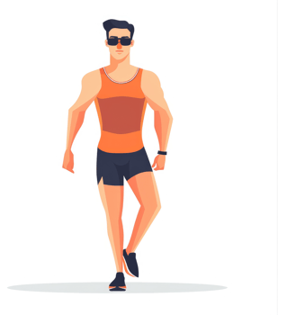 A cartoon illustration of a fit man in athletic wear. png
