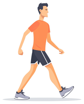 A cartoon illustration of a man walking in athletic wear. png