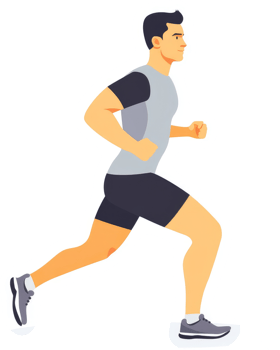 A man in athletic wear is jogging in profile view. png