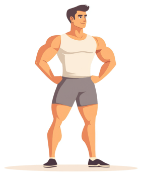 A muscular man in a tank top and shorts, showcasing fitness and strength. png