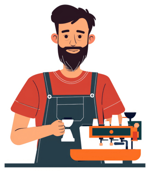 A barista preparing coffee with an espresso machine. png