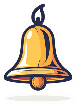 A cartoon illustration of a golden bell with a flame. png