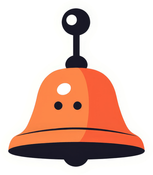 A simple, cartoonish, orange bell with a black stem. png