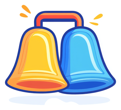 Two colorful cartoon bells with a connecting rod. png