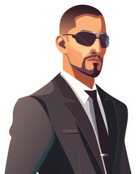 A stylish man in a dark suit and sunglasses. png