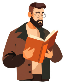 A man engrossed in reading an orange book. png