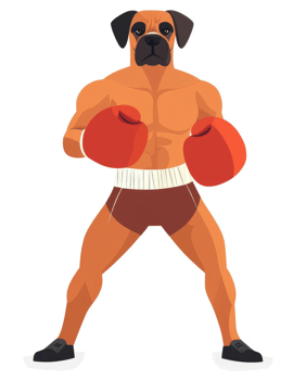 A muscular dog boxer in boxing stance. png