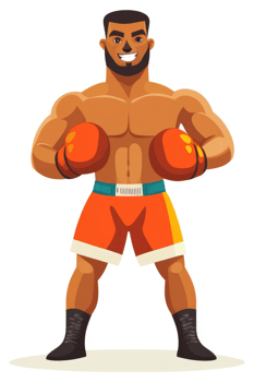 A cartoon illustration of a confident male boxer. png