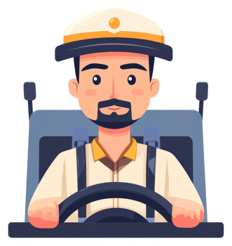 A cartoon illustration of a man driving a vehicle. png
