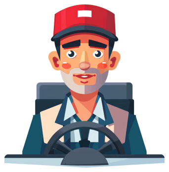 A cartoon illustration of a driver in a red cap. png