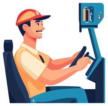 A cartoon illustration of a driver behind the wheel. png