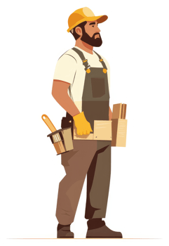 A handyman in work clothes, carrying tools and supplies. png