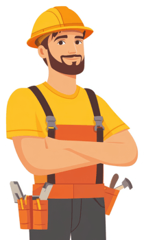 A confident construction worker in vibrant safety gear. png