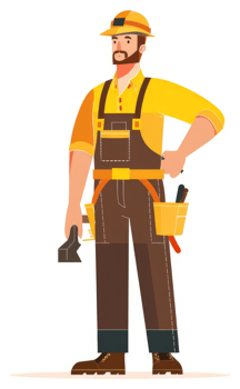 A skilled tradesman in a vibrant yellow and brown uniform. png