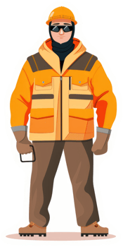 A worker in protective orange and brown workwear. png