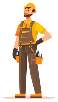A confident handyman in vibrant work attire. png