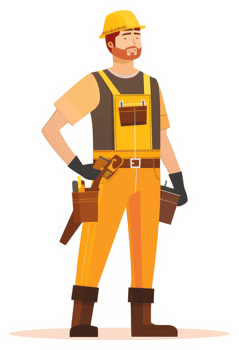 A skilled handyman in vibrant orange work attire. png