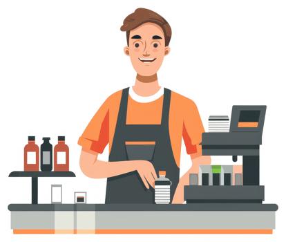 A friendly cashier working at a retail establishment. png