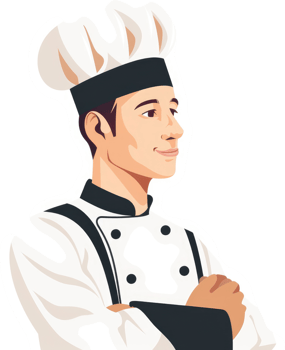A confident chef in professional uniform, profile view. png