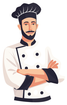 Confident chef in traditional uniform. png