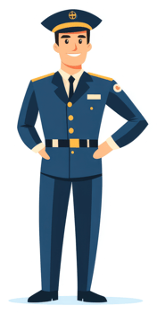 A smiling man in a navy blue uniform and cap. png