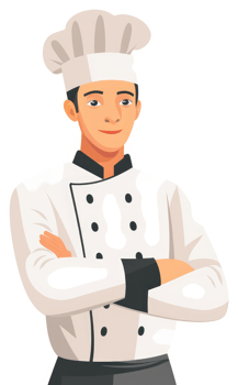 Confident chef in a classic chef's uniform. png