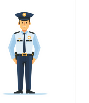 A security guard in a light-blue uniform stands at attention. png