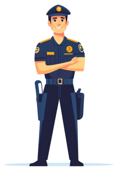 A security guard in a navy uniform with crossed arms. png