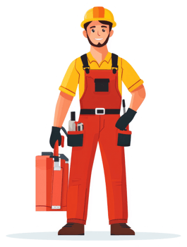 A cheerful handyman in vibrant overalls, ready to tackle any repair. png