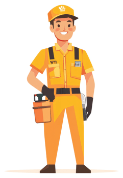 A cheerful technician in bright yellow uniform, carrying tools. png