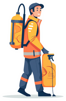 A pest control technician carrying equipment for pesticide application. png
