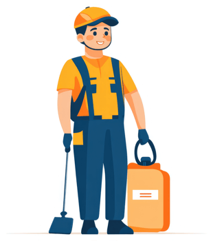 A cheerful worker carries pest control supplies. png