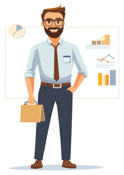 A confident businessman presenting data on a whiteboard. png