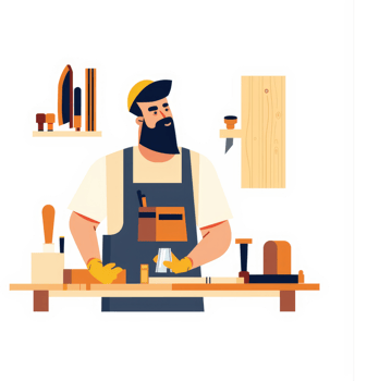 A carpenter meticulously works with wood in his workshop. png