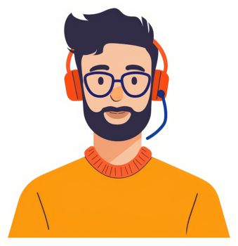 A cartoon illustration of a man wearing headphones and glasses. png
