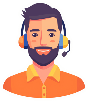 A friendly customer service representative wearing headphones. png