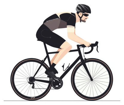 A cyclist in motion on a road bike. png