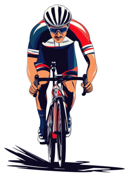 A cyclist in vibrant colors, focused on the road. png