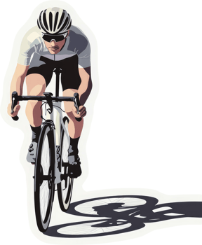 A cyclist in motion, focused and determined, on a paved surface. png