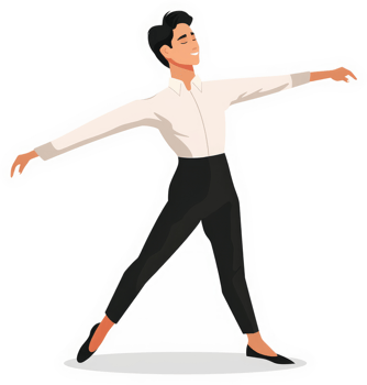 A male ballet dancer in mid-performance, gracefully extending his limbs. png