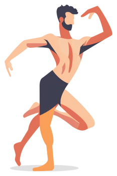 A stylized illustration of a person in a dynamic dance pose. png