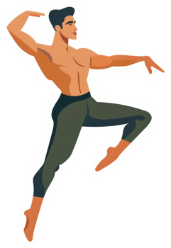 A male ballet dancer in a dynamic mid-air leap. png